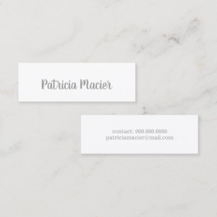 Cartão De Visita Mini branco elegante do roteiro-pia-estilo & moderno