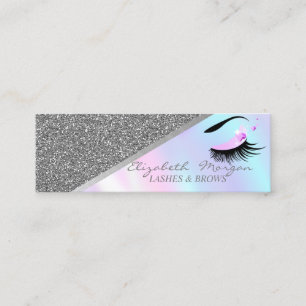 Cartão De Visita Mini Brilho Prateado Moderno, Faux Lashes Holográfico
