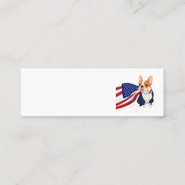Cartão De Visita Mini Buldogue francês com bandeira dos EUA (Frente)
