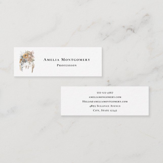 Cartão De Visita Mini Buquê Boho Flower e Dreamcatcher (Frente/Verso)