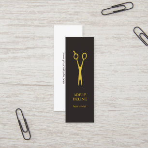 Cartão De Visita Mini Cabeleireiro Dourado cinzento elegante minimalista