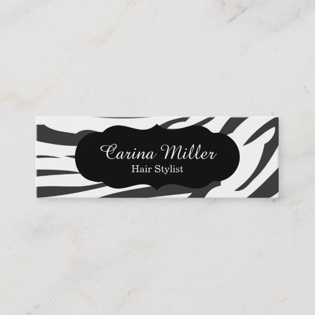 Cartão De Visita Mini Cabeleireiro preto e branco da zebra (Frente)