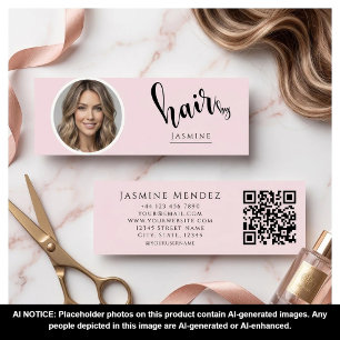Cartão De Visita Mini Cabeleireiro Rosa Bege Profissional Foto Qr