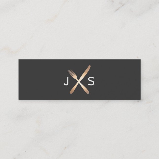 Cartão De Visita Mini Chef Pessoal de cozinha preto monograma simples (Frente)