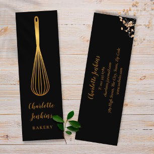 Cartão De Visita Mini Chic Black Gold Whisk Patisserie Chef