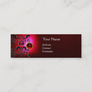 Cartão De Visita Mini CHIC DAMASK GEM MONOGRAM vermelha