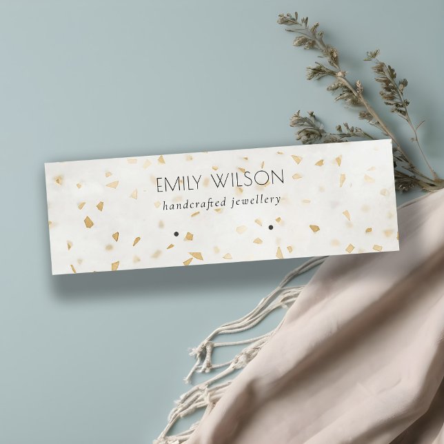 Cartão De Visita Mini Chic Ivory Dourado Terrazzo Marble Texture Earrand (Criador carregado)