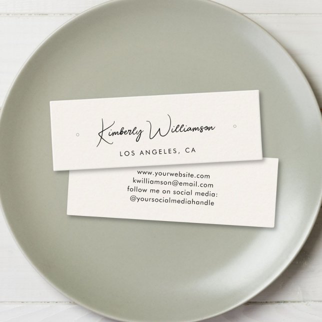 Cartão De Visita Mini Chic Script Stud Hoop Earring Cream Display Card (Empower your name in our signature script as your logo and brand identity)