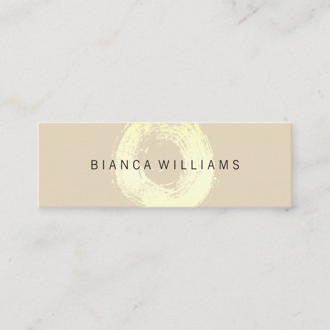 Cartão De Visita Mini Círculo Dourado Elegante com Brução (bege) (Frente)