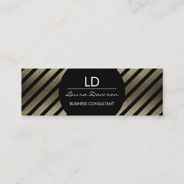 Cartão De Visita Mini Círculo e faixas do monograma de glamour (Frente)