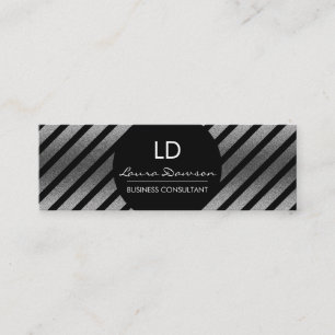 Cartão De Visita Mini Círculo e tiras de monograma de glamour prateado