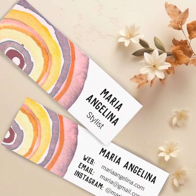 Cartão De Visita Mini Círculos de Aquarela Anéis Neutros Abstrato (Custom mini business cards decorated with warm neutral watercolor ring pattern)