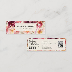 Cartão De Visita Mini Código QR Aquarela Floral Borgonha Outono