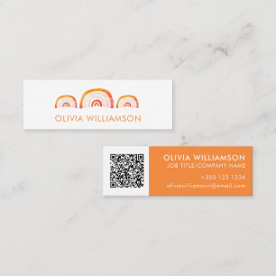 Cartão De Visita Mini Código QR de aguarela arco-íris laranja moderno