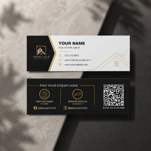 Cartão De Visita Mini Código QR de Imóveis de Luxo Ouro Preto Moderno