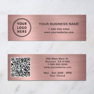 Cartão De Visita Mini Código QR de Logotipo Moderno em Rosa Dourado