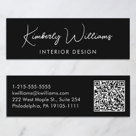 Cartão De Visita Mini Código QR de Script Moderno Profissional Preto