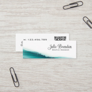 Cartão De Visita Mini Código QR Elegante de Script Teal do Designer Gráf