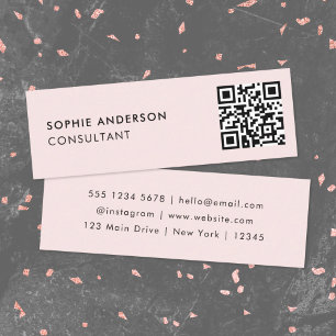Cartão De Visita Mini Código QR   Feminina Rosa Esbranquiçada Girly Pa