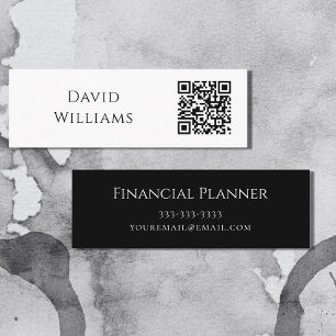 Cartão De Visita Mini Código QR: Mínimo preto branco moderno