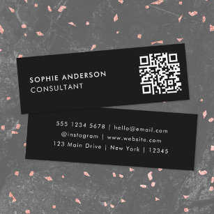 Cartão De Visita Mini Código QR   Na moda moderno digitalizável preto de