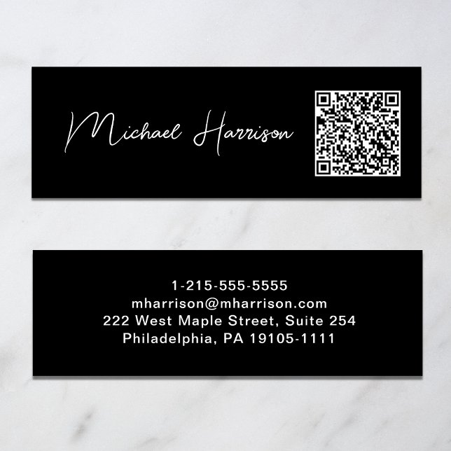 Cartão De Visita Mini Código QR Professional de Script Moderno (Capture attention, make connections, and leave a lasting impression with our modern QR business card)