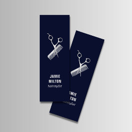 Cartão De Visita Mini Comb de Tesoura Azul Elegante Moderno