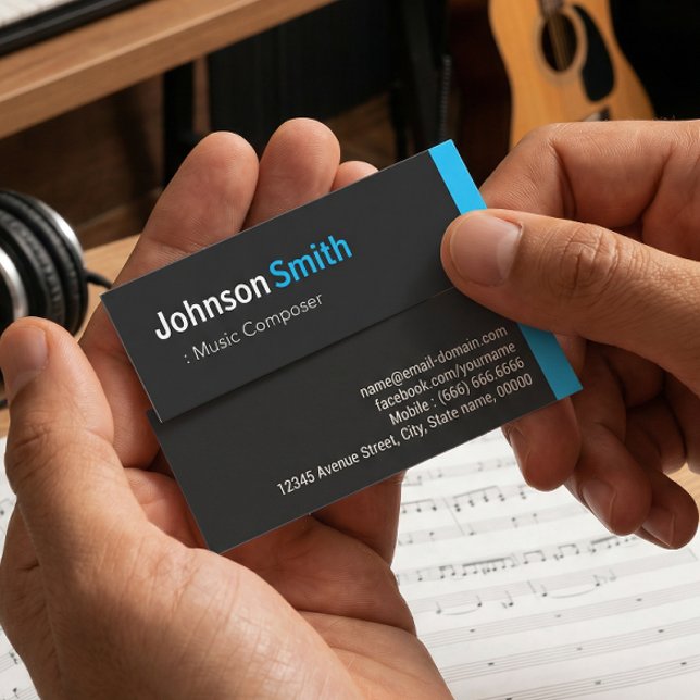 Cartão De Visita Mini Compositor de música - Mini Azul Aqua Pessoal (Criador carregado)