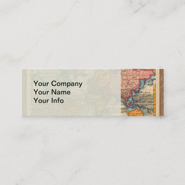 Cartão De Visita Mini Continentes Antigos do Mapa Mundial dos Anos 1700 (Frente)