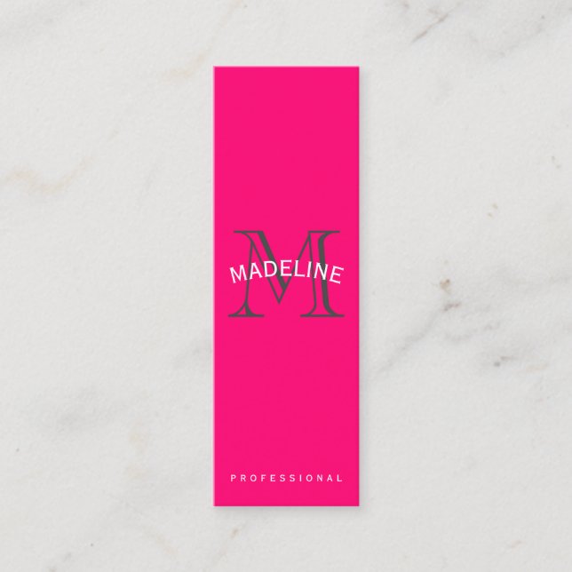 Cartão De Visita Mini Cor-de-rosa quente do monograma clássico com texto (Frente)