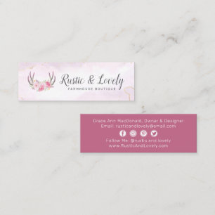 Cartão De Visita Mini Corado Rosa Dourado Rústico Floral Galhada Mídia S