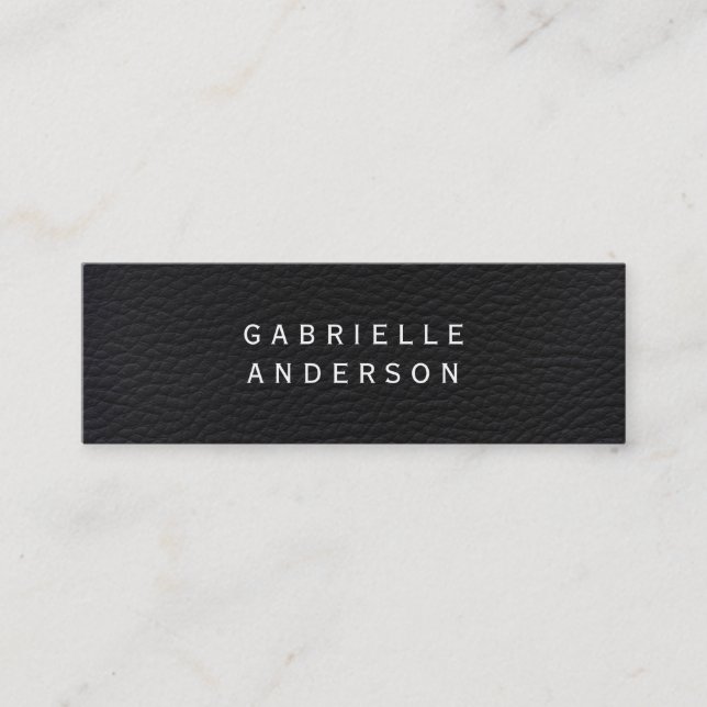 Cartão De Visita Mini Couro Negro Elegante Profissional (Frente)
