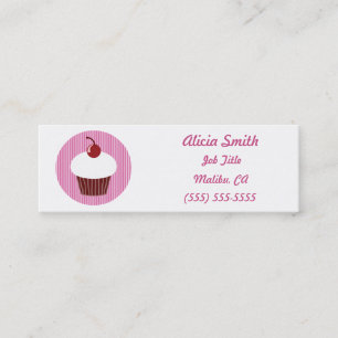 Cartão De Visita Mini Cupcake de baunilha e tiras rosadas