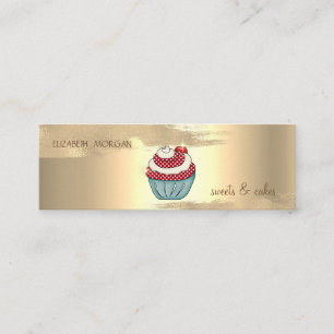 Cartão De Visita Mini Cupcake Elegante com Folha de Ouro Traço de Pincel
