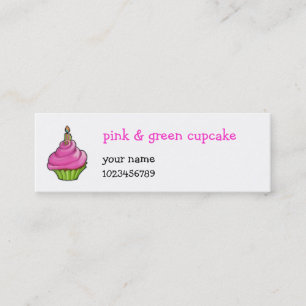 Cartão De Visita Mini Cupcake rosa e verde pequeno
