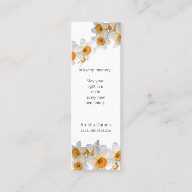 Cartão De Visita Mini  Daffodil Funeral Mini Bookmark Keepsake Card (Frente)