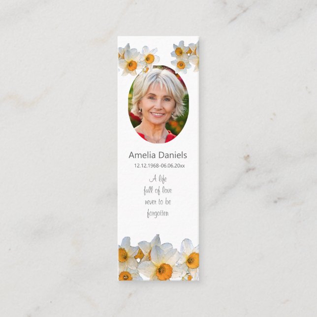 Cartão De Visita Mini Daffodil Funeral Mini Bookmark Prayer Card (Frente)