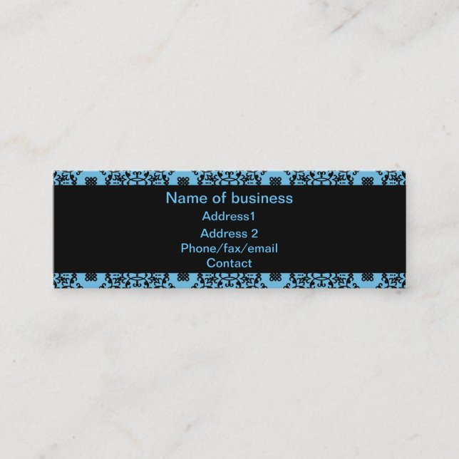 Cartão De Visita Mini Damasco azul e preto elegante (Frente)