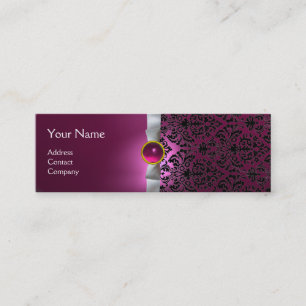 Cartão De Visita Mini DAMASK MONOGRAM gem-bbon branco rosa