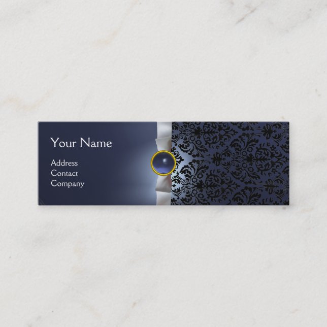 Cartão De Visita Mini DAMASK MONOGRAM gem-bbon branco roxo (Frente)