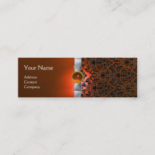 Cartão De Visita Mini DAMASK MONOGRAM gem fita branca laranja