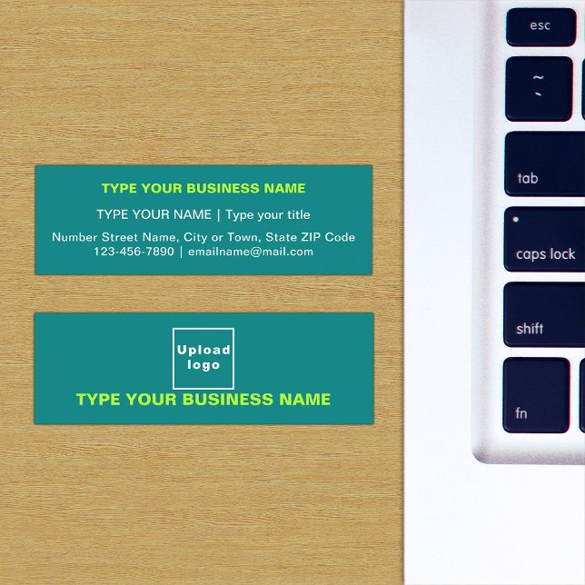 Cartão De Visita Mini Design de Textos Simples no lado frontal do Verde  (The front and back of the teal green mini business card)