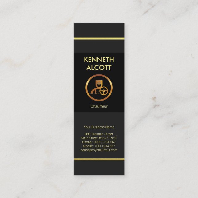Cartão De Visita Mini Douradas Linhas Prestigiosas do Chofer Moderno (Frente)