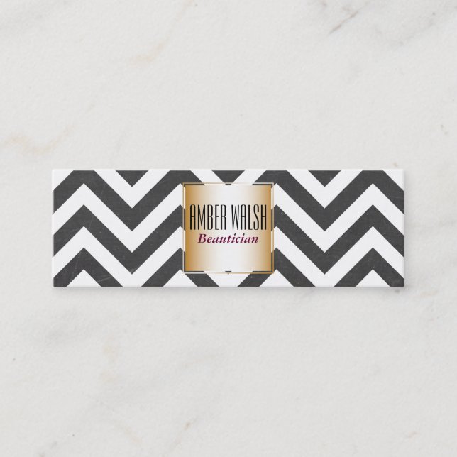 Cartão De Visita Mini Dourado com padrão Chevron Contemporâneo (Frente)