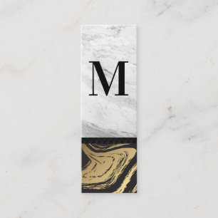 Cartão De Visita Mini Dourado mármore preto Monograma Marble Branco Gr