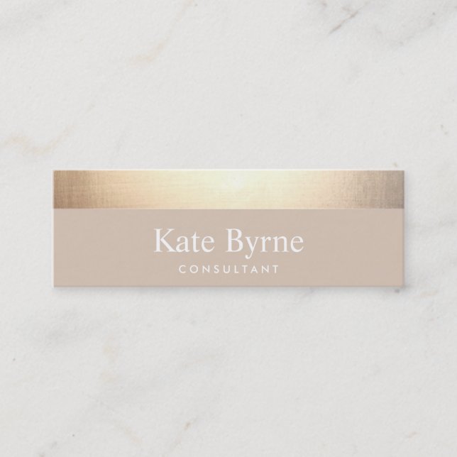 Cartão De Visita Mini Dourado Na moda moderno com risca branca (Frente)