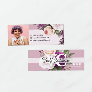 Cartão De Visita Mini Dusty Mauve Vintage Rosas Floral Foto Pessoal