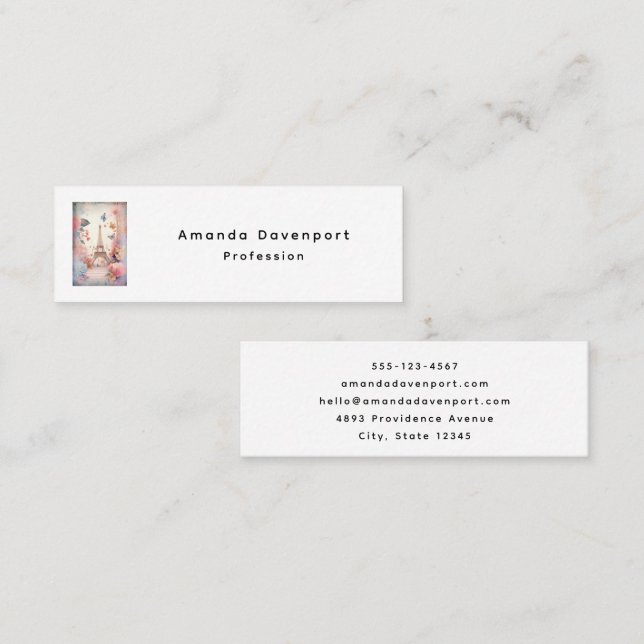 Cartão De Visita Mini Eiffel Tower Butterflies and Flowers (Frente/Verso)