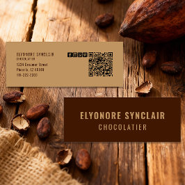 Cartão De Visita Mini Elegant Brown Chocolatier Social Icon QR Code 
