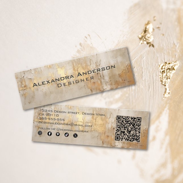 Cartão De Visita Mini Elegante Abstrato Ivory Dourado Glitter Profession (Elegant Abstract Ivory Gold Glitter Professional Mini Business Card)